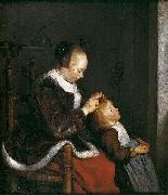 Gerard ter Borch the Younger A mother combing the hair of her child, known as Hunting for lice oil painting reproduction